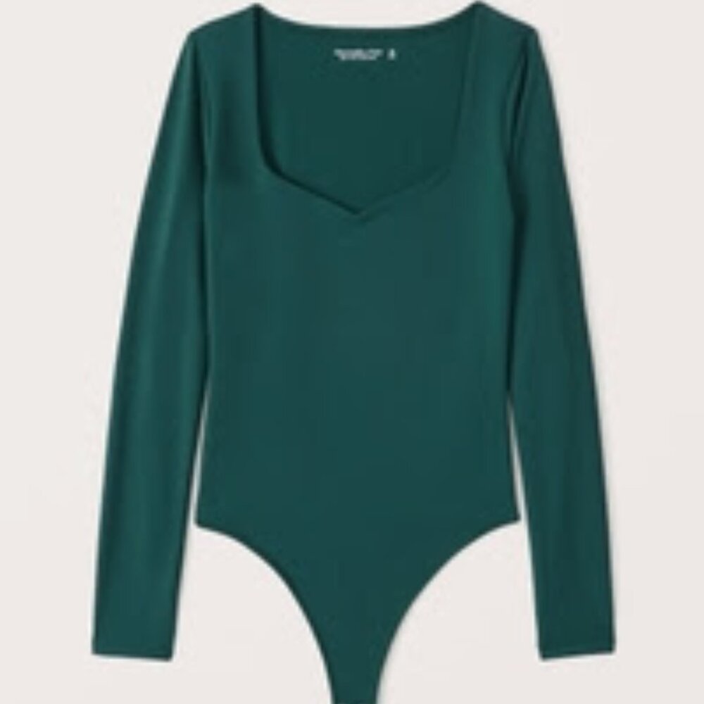 A&F Long-Sleeve Double-Layered Seamless Fabric Sweetheart Bodysuit - Teal - S